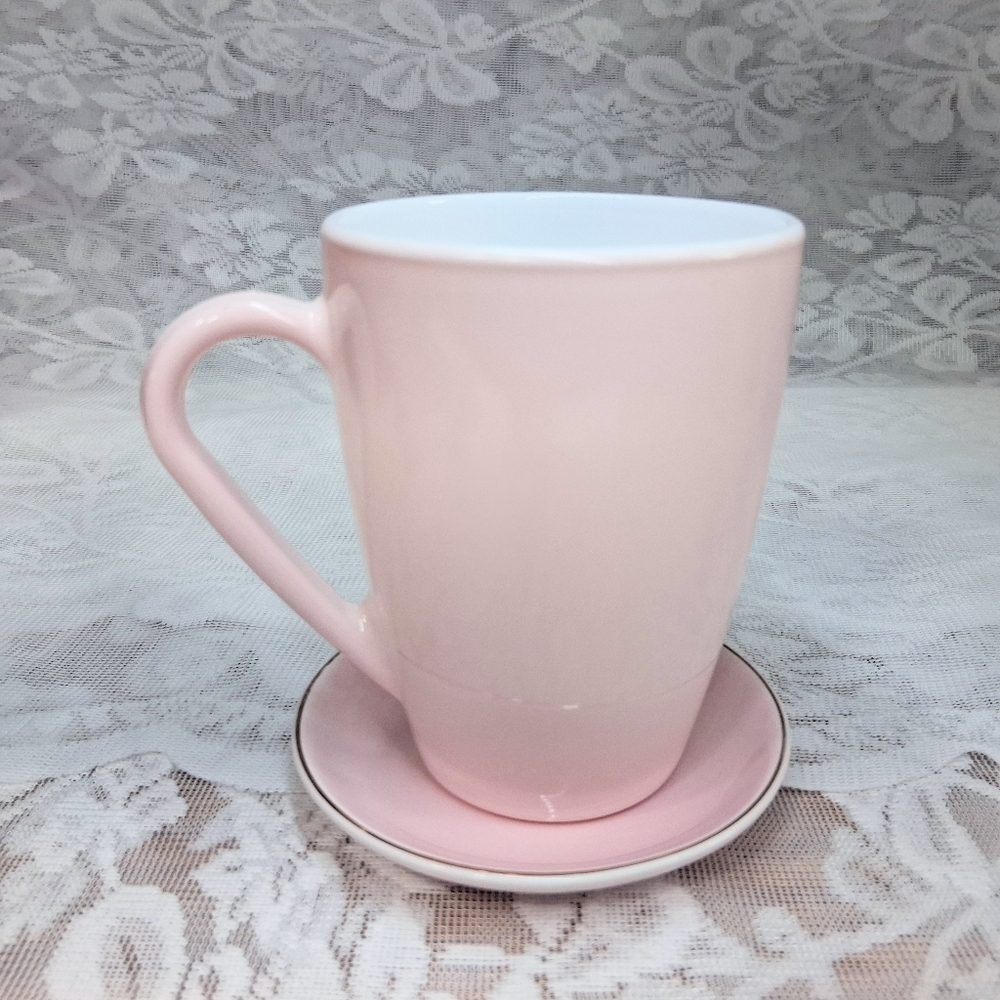 Bormioli Rocco Mug Pink Pastel Tempered Glass With Pink Saucer Cottagecore - Picture 7 of 13
